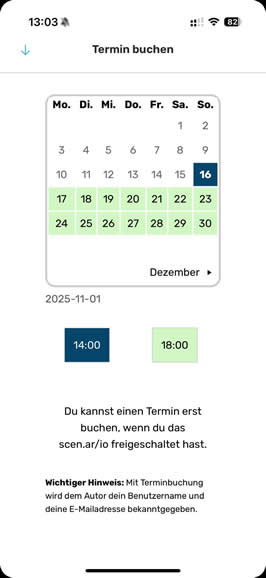 App-Ansicht mit Zeitslot-Buchung